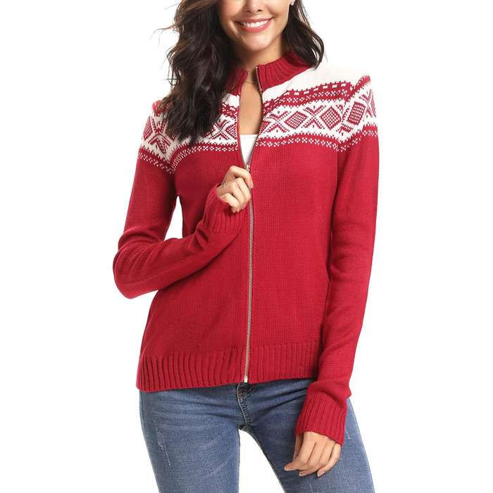 Жіночий святковий кардиган Sykooria з блискавкою, червоний, розмір S-X