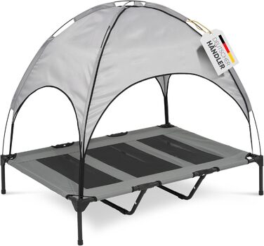 Підвищене лежання для собак з дахом, для саду та вулиці, XL, 122x91x23/114 см, сірий