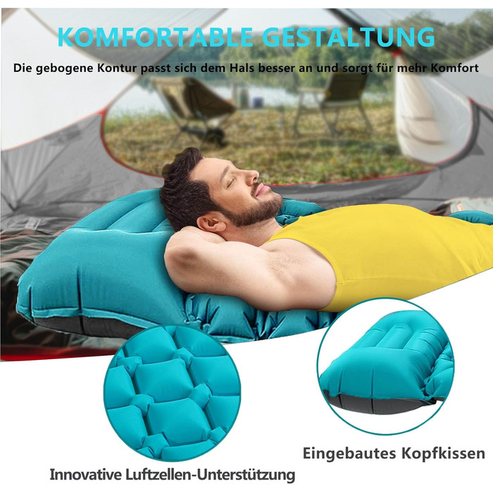 Саморозкладаний килимок для кемпінгу Isomatte - 9 см, надувний килимок для сну, повітряний матрац, туристичний килимок з насосом для авто, намету, трекінгу, пляжу (блакитний/сірий)