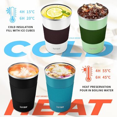 Термокружка KETIEE 380мл з нержавіючої сталі, 13oz, з кришкою, для кави з собою, чорна