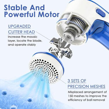 Електричний видальник пуху та ниток, портативний, з USB-кабелем та змінною голкою. Підходить для одягу, меблів, вовни. Компактний, блакитний