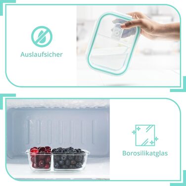 Контейнери для харчування Winter Shore скляні з 2 відділеннями (5 шт) - BPA-free, герметичні, для мікрохвильовки, морозилки та посудомийки (бірюзові)