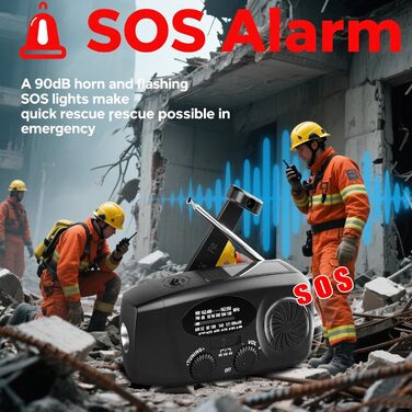 Радіо на сонячних батареях і з ручним заводом Notfallradio – AM/FM, погода, ліхтарик LED, SOS, 2000mAh, зарядка для смартфонів, чорний