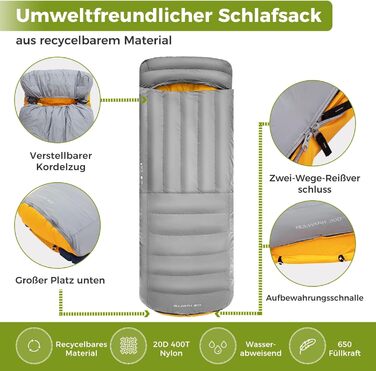 ATEPA 3-Season Down Sleeping Bag - Recyclable 650FP, Lightweight, Removable Cover, Adult Quilting Sleeping Bag for Backpacking & Hiking (Gray, ThermaPlus Max)