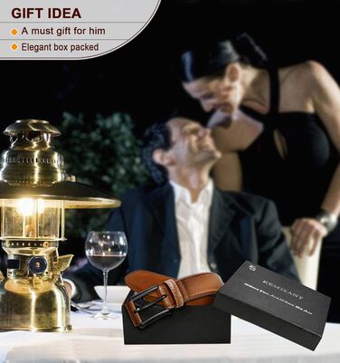 Чоловічий ремінь KEMISANT 2 шт. – шкіряний ремінь для чоловіків, повсякденний, для гольфу, до джинсів, 3,5 см (2 шт., Чорний/Tawny6327, 44-46)