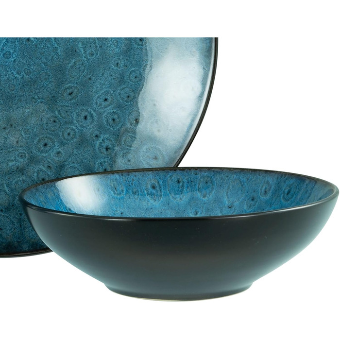 CreaTable Geschirrset Jawa: 18-Piece Set для 6 осіб, з кераміки, для посудомийної машини та мікрохвильової печі, зелений колір (блакитний, 12 шт.)