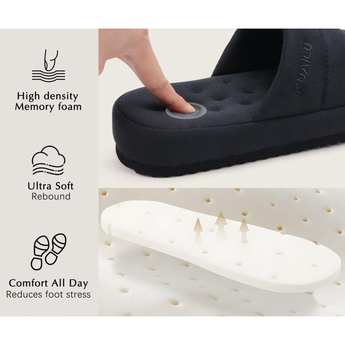 Чоловічі домашні тапочки KuaiLu, модна стежка, тканинні сандалії, комфортні, з піною пам'яті, для дому та вулиці, чорні, 44 EU