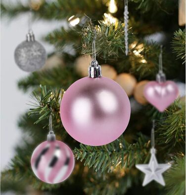 Набір прикрас для ялинки Agoer 100 шт. - блакитні, рожеві та срібні кульки з блискітками, пластик