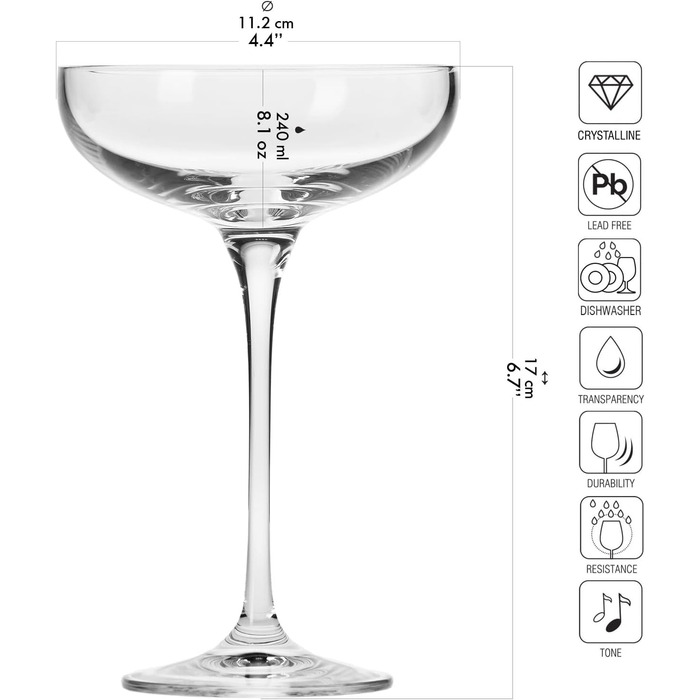 Krosno Sparkling Wine Glasses Champagne Glasses | Set of 6 | 240 ML | Harmony Collection | Perfect for Home, Restaurants, and Parties | Prosecco Glass | Dishwasher Safe