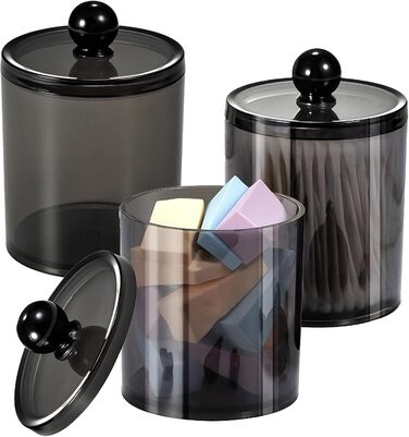 Організатор для ватних паличок та косметики з кришкою (3 шт.) - прозорий чорний контейнер для ватних дисків, зубної нитки, спонжів для макіяжу та аксесуарів для волосся