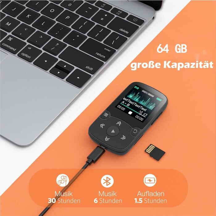 MP3 плеєр AGPTEK Bluetooth 5.0 32GB з кліпсою, 1.5