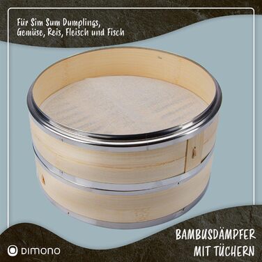 Паровар Dimono® з бамбуком та нержавіючою сталлю, 2 яруси, бамбуковий паровар з кришкою, кошик для приготування рису, сумо, пельменів, овочів, м'яса та риби (діаметр 24 см)