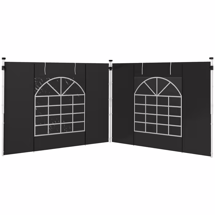 Outsunny 2-Piece Side Panels for Gazebo 3x3/3x6 m, Side Wall with Window and Velcro Closure, Waterproof Side Walls Made of Oxford Fabric, as Wind and Privacy Screen for Party Tent, Black | Aosom