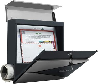 Поштовий ящик SONGMICS XXL, вуличний, з замком та відділенням для преси, антрацитово-сірий + сріблястий, GMB051G02