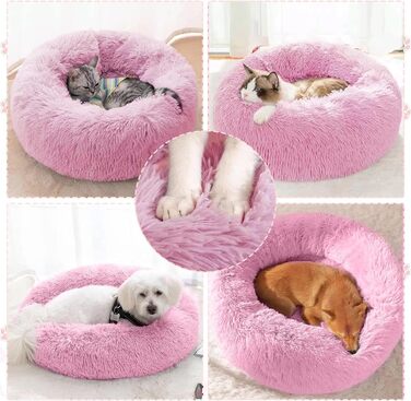 М'яке ліжко для котів та собак DONWEI, кругле, плюшеве, 50/70 см, рожеве