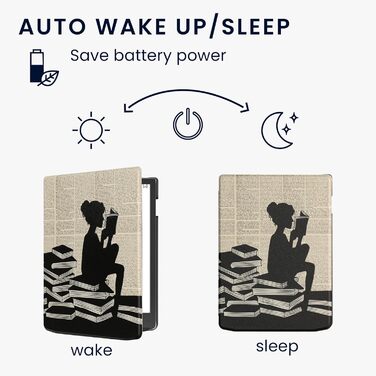 Чохол-книжка kwmobile для Pocketbook InkPad 4/Color 3/Color 2, Vivlio InkPad 4 - Чохол для eReader, Magnolien Taupe Weiß Blaugrau (жінка читає)