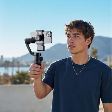 Стабілізатор Gimbal для смартфона VEVOR, 3-осьова стабілізація, трекінг облич/об'єктів, штатив, портативний та складаний, для відеозйомки, DC 3.5–4.2V (вбудована світлодіодна лампа, керування через додаток)