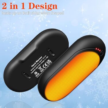 Електричний нагрівач для рук, перезарядна пара з 6000mAh, кишеньковий нагрівач з USB-кабелем, 3 режими нагріву, 20 годин тепла, акумуляторний кишеньковий нагрівач для активного відпочинку взимку, чорний
