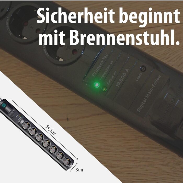 Смуга живлення Brennenstuhl Primera-Tec Comfort Switch Plus з захистом від перенапруги (2м кабель, вимикач та RJ-11 роз'єм) чорна з ручним/ножним вимикачем (7 розеток, функція Main-Follow, Single)