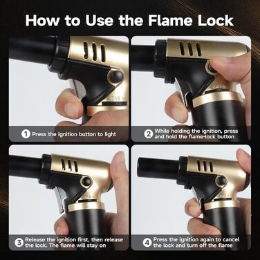 Навігатор Navpeak: заправний бутановий запальник для кухні з турбо-полум'ям, блокуванням полум'я, регулюванням та підставкою для приготування їжі, кемпінгу, золото