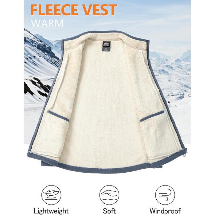 Чоловіча флісова жилетка AIEOE для осені/зими - тепла жилетка з 4 кишенями, стоячий комір, без рукавів, сіра, розмір L