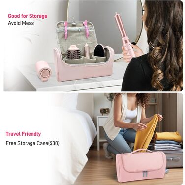 Фен-стайлер 5-в-1 для волосся з іонізацією, набір з насадками, швидка сушка, локони, випрямлення, об'єм, без пошкодження волосся, 100–240V, з сумкою, рожевий