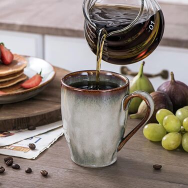 Henten Home Coffee Mug Set, Ceramic, 4-Piece - 350ml for Coffee, Cappuccino, and Latte Macchiato - Beige
