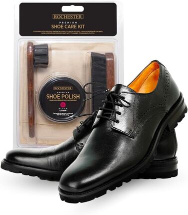 ROCHESTER Premium Shoe Care Set, Leather Shoe Care Kit with Black Shoe Cream, 100% Horsehair Dauber, 100% Horsehair Shoe Brush, and Soft Flannel Polishing Cloth, Shoe Accessories, Natural