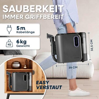 CLEANmaxx Професійний пароочисник для меблів та килимів Pro Steam | 3в1: очищувач для м'яких меблів, точковий очищувач, миючий пилосос | Видаляє плями з килимів, авто, диванів тощо. Чорний Pro Steam Touch, 2000W