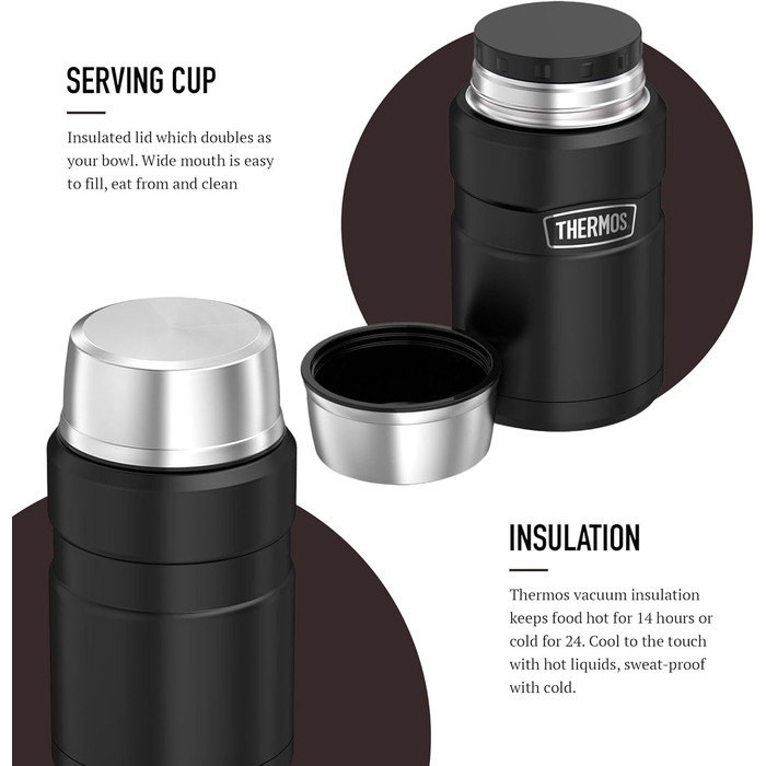 König Stainless Steel Thermos Flask - Matte Black (710ml) | Insulated Food Container