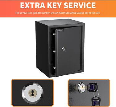 Safe Tresor WASJOYE: Сейф для дому/офісу з ключем (25x35x25 см, 49 л)