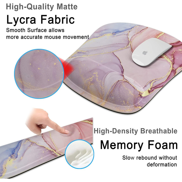 Підставка для зап'ястя клавіатури, Memory Foam, ергономічний килимок для миші з підставкою для зап'ястя, комплект з неслизькою гумовою основою, офіс, легке набирання тексту та зняття болю – Рожевий мармур Рожеве золото