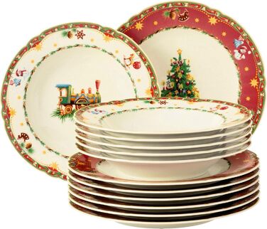 Seltmann Tableware Set, 12-piece | Marieluise Ivory Christmas Nostalgia | Seltmann Weiden, Red