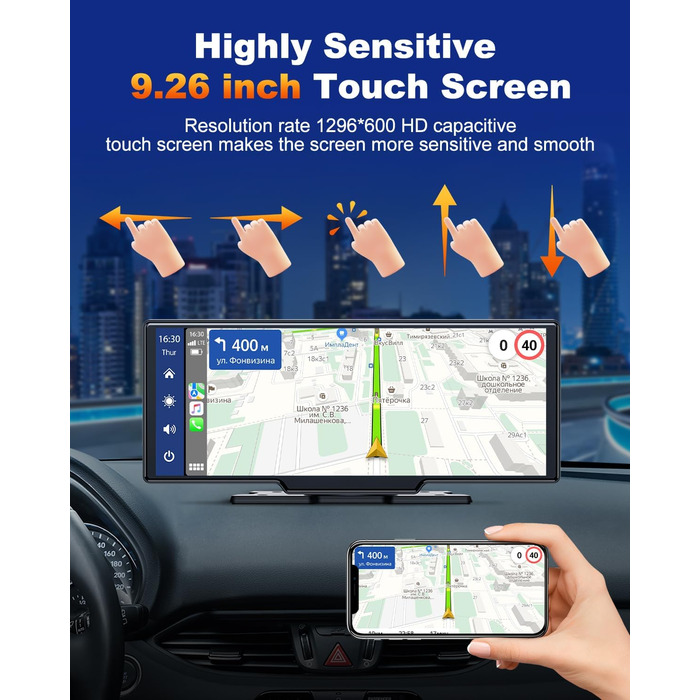 Бездротовий CarPlay/Android Auto дисплей Volam 9,26