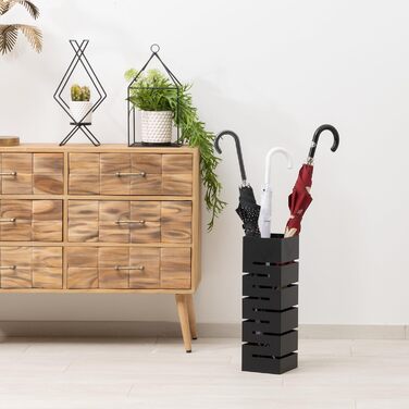 Підставка для парасольки Baroni Home з сучасним дизайном, метал, геометрія, з гачками та знімним піддоном, чорний, 15,5x15x49 см