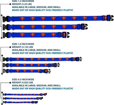 Нашийник Buckle-Down з пластиковим кліпом - Superman Shield, блакитний, ширина 1/2 дюйма, розмір для шиї 6-9 дюймів, S