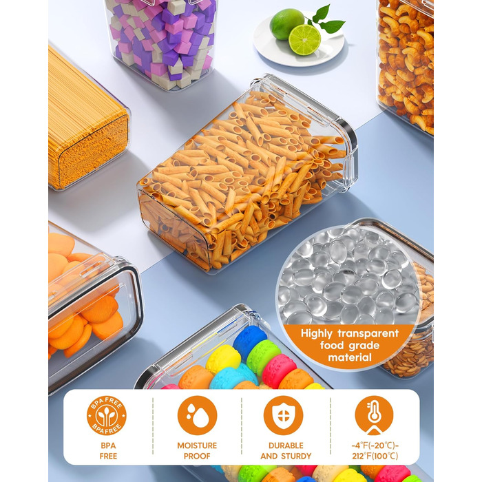 Набори контейнерів для зберігання продуктів з кришкою, 24 шт. Герметичні контейнери для меду, цукру, круп. З ручкою та етикетками