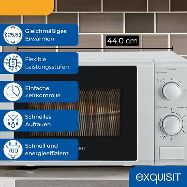 Мікрохвильова піч Exquisit MW 802 срібна 20L, 700W, 5 рівнів потужності, таймер, функція розморожування