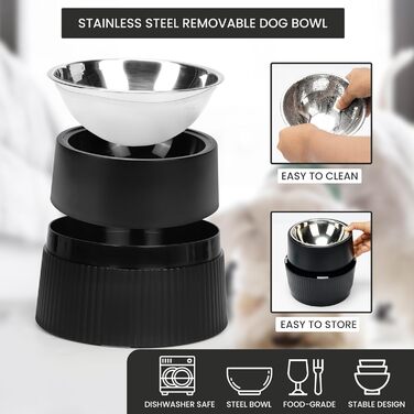 Станція годування Belle Vous для собак з висувними мисками, 400 мл, миска з нержавіючої сталі з антиковзним підставкою, велика/мала/середня собака/кіт