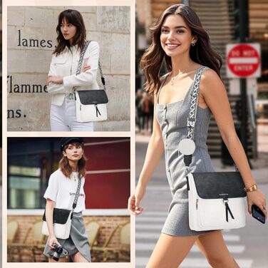 Сумка жіноча RAINSMORE середнього розміру через плече, шкірзам PU, чорно-біла з широким ременем