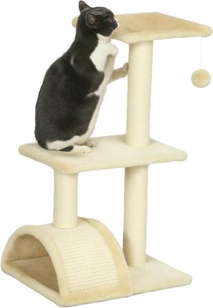 Кігтеточка PawHut для котів, 52 см, з 2 рівнями, з іграшкою-м'ячиком, сізал, кремово-білий, 40x35x72 см
