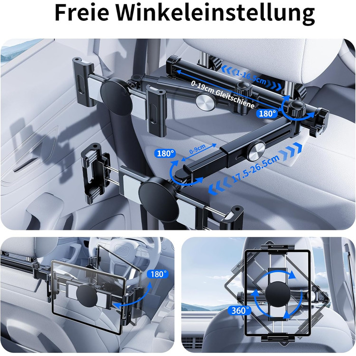 Тримач для iPad/Tablet в авто, висувний, для iPhone/Samsung/Switch/Kindle, 4-13 дюймів, з гачками, чорний