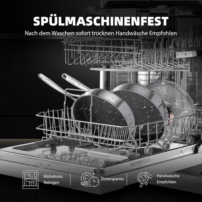 Сковорода з кришкою 26 см, антипригарне покриття Hybrid, холодна ручка, придатна для миття в посудомийній машині, без PFAS, PFOA та PTFE, термостійка до 260 °C, сумісна з усіма типами плит (WQ-D)