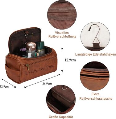 Чоловіча дорожня косметичка Easycosy з лазерним гравіюванням, шкіряна, на блискавці, червоно-коричнева. Ідеальний подарунок для чоловіків, тата, дідуся, колеги.