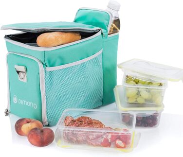 Термосумка Dimono® 15L з 3 контейнерами для їжі; сумка-холодильник для пікніка з 3 ланч-боксами + кришка; сумка для обіду з 3 боксами та охолоджувальною вставкою (Туркіс)