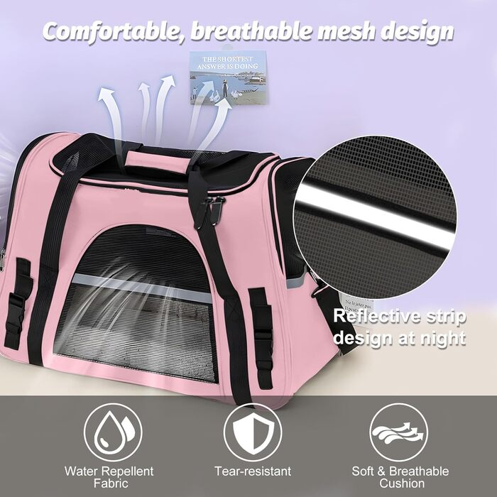 Транспортна сумка для тварин з підстилкою з флісу, рожева. Підходить для котів та собак до 10 кг.
