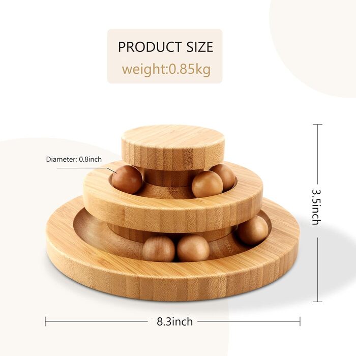Cat Toys Self-Entertainment, Interactive Bamboo Cat Toy THREE Tiers Rotating Smart Track Ball Swing Roller with Bells (type 3)
