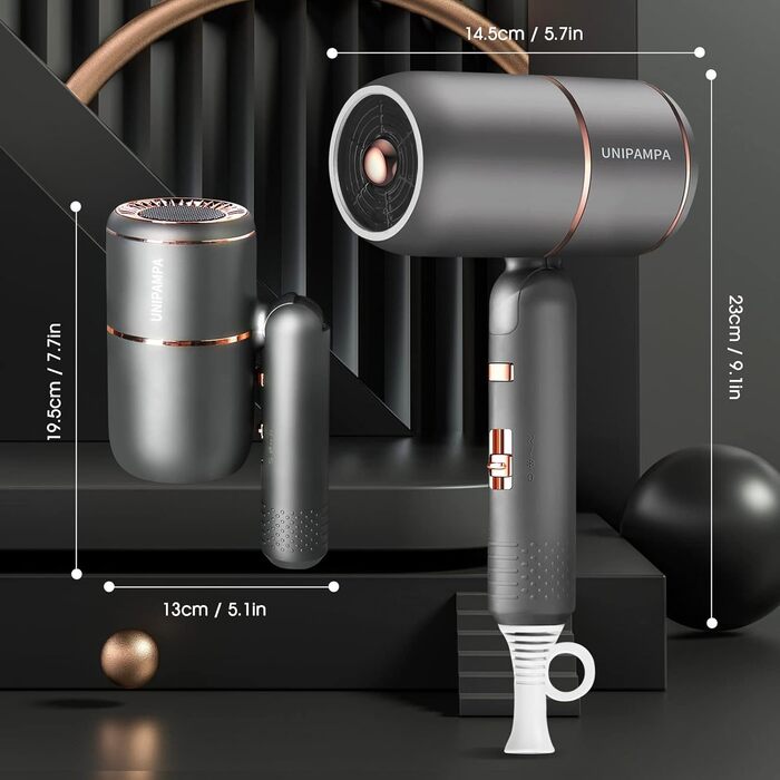 Іонізатор для волосся Haartrockner Ionen: потужний фен 2000W з 3 режимами нагріву та 2 швидкостями (сірий)