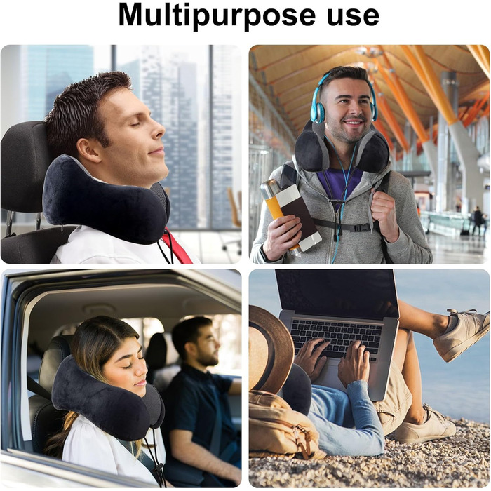 Подушка для шиї у літак, подорожі, автомобіль: Memory Foam, ергономічна, чорна