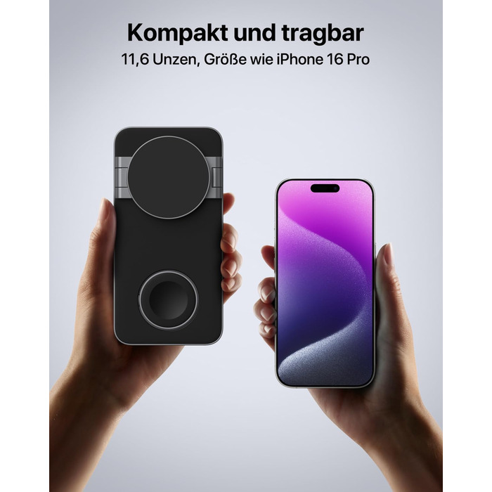 Бездротова зарядка Induktive з підтримкою MagSafe, 3-в-1 для iPhone 15/14/13/12, Apple Watch та AirPods, 30W, колір: чорний
